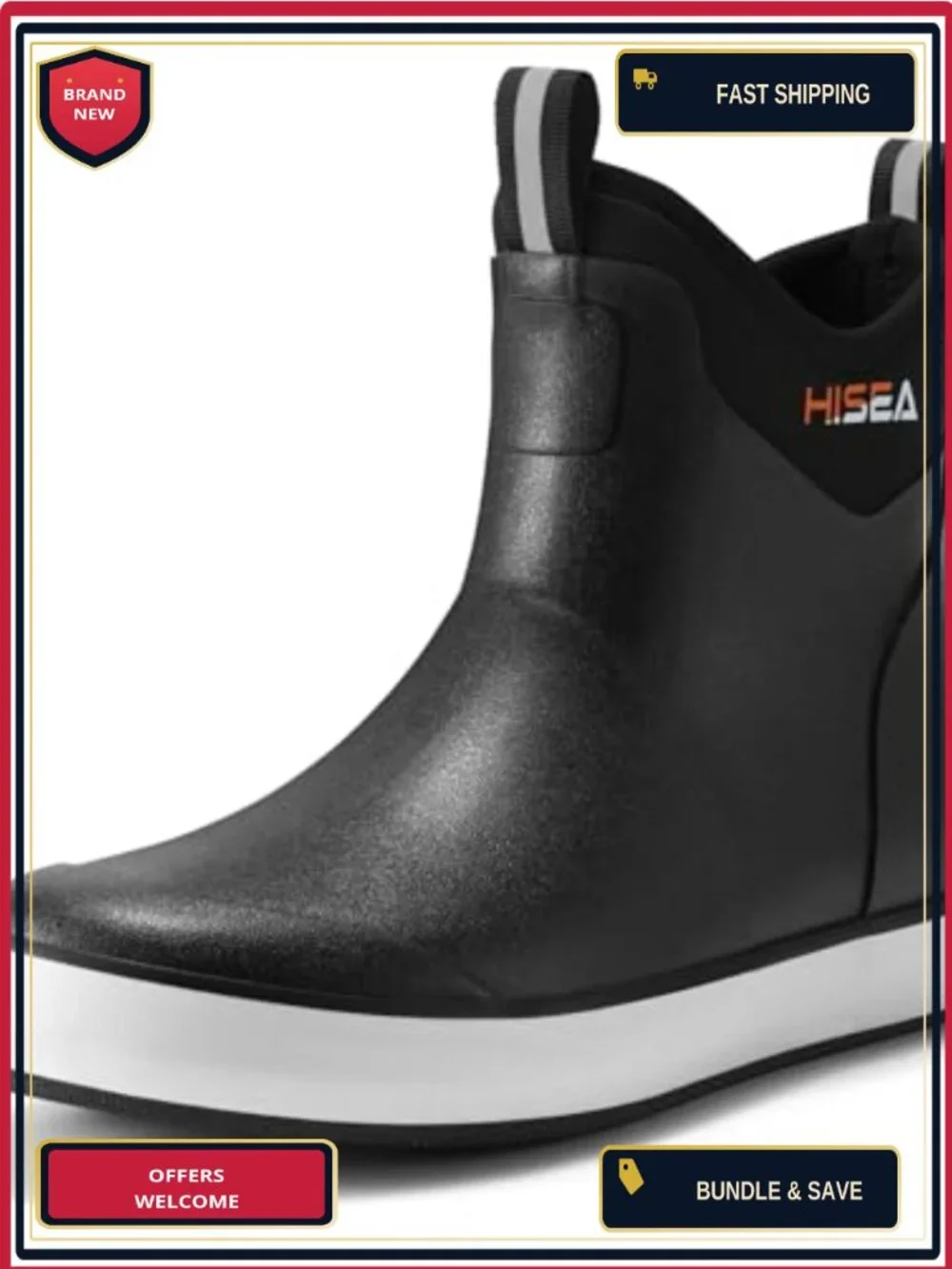 Men's Waterproof Ankle Rain Boots Non-Slip Neoprene Rubber Deck Shoes